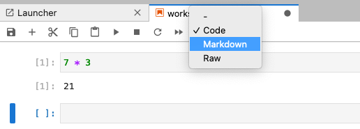screenshot of the Jupyter notebook dropdown to change a cell to Markdown